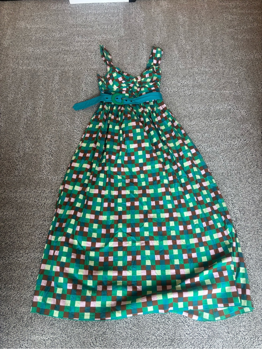 DVF Green Geometric Print Sundress with Belt
